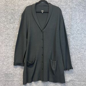 EILEEN FISHER Sweater Women's 2X Black Silk Blend Knit Cardigan Buttons Front